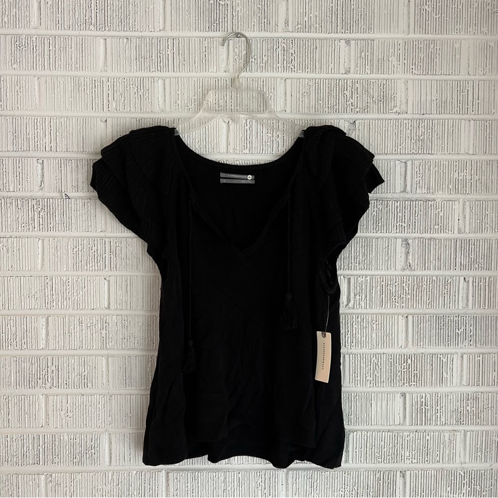 ANTHROPOLOGIE Black Knit Blouse Top NWT